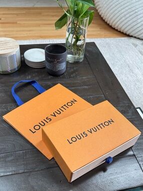 Louis Vuitton Orange Box and Blue-Handled Bag